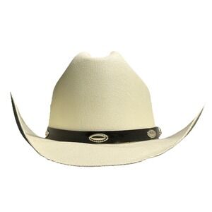 WESTERN EXPRESS Natural Straw Western Cattleman Hat Silver Concho Hat Band L/XL